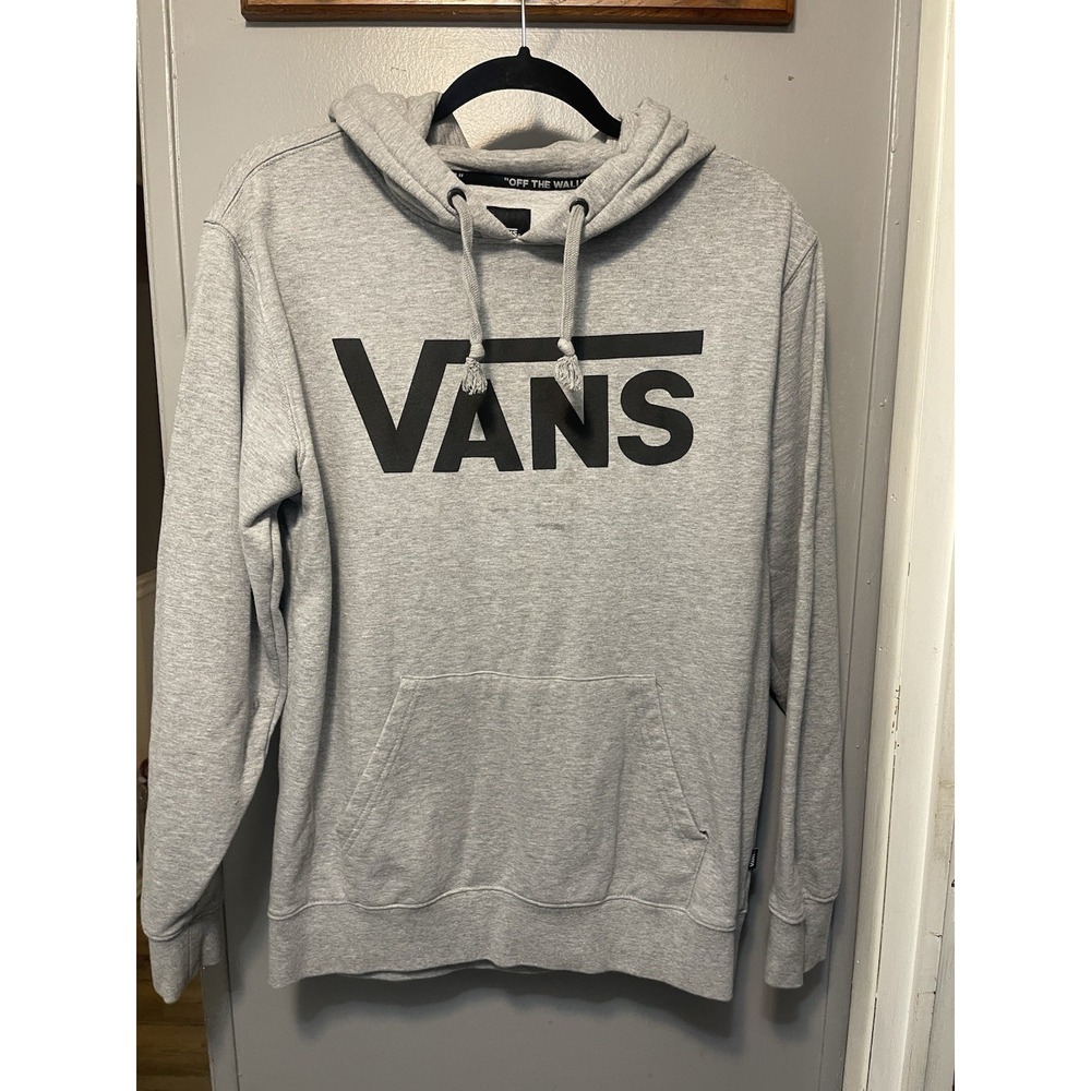 VANS off the wall hoodie Men's Small Gray Logo READ Loose Pocket Quick Fix